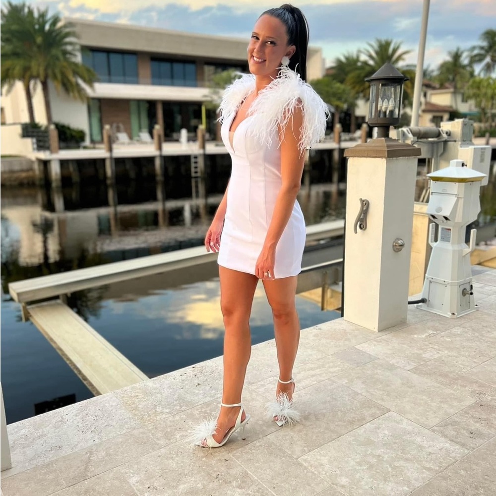 Ashley Lauren Cocktail Dress with Feather Shoulders. Size 10.